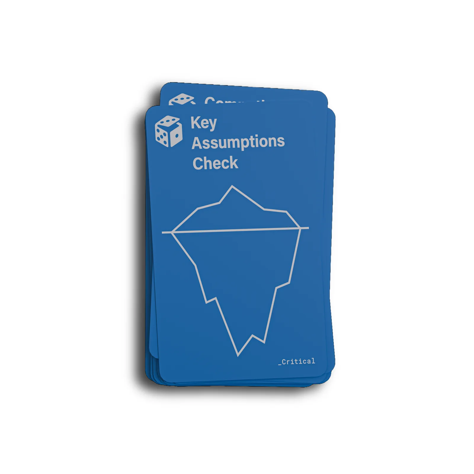 Close-up of blue Critical Thinking cards on white background